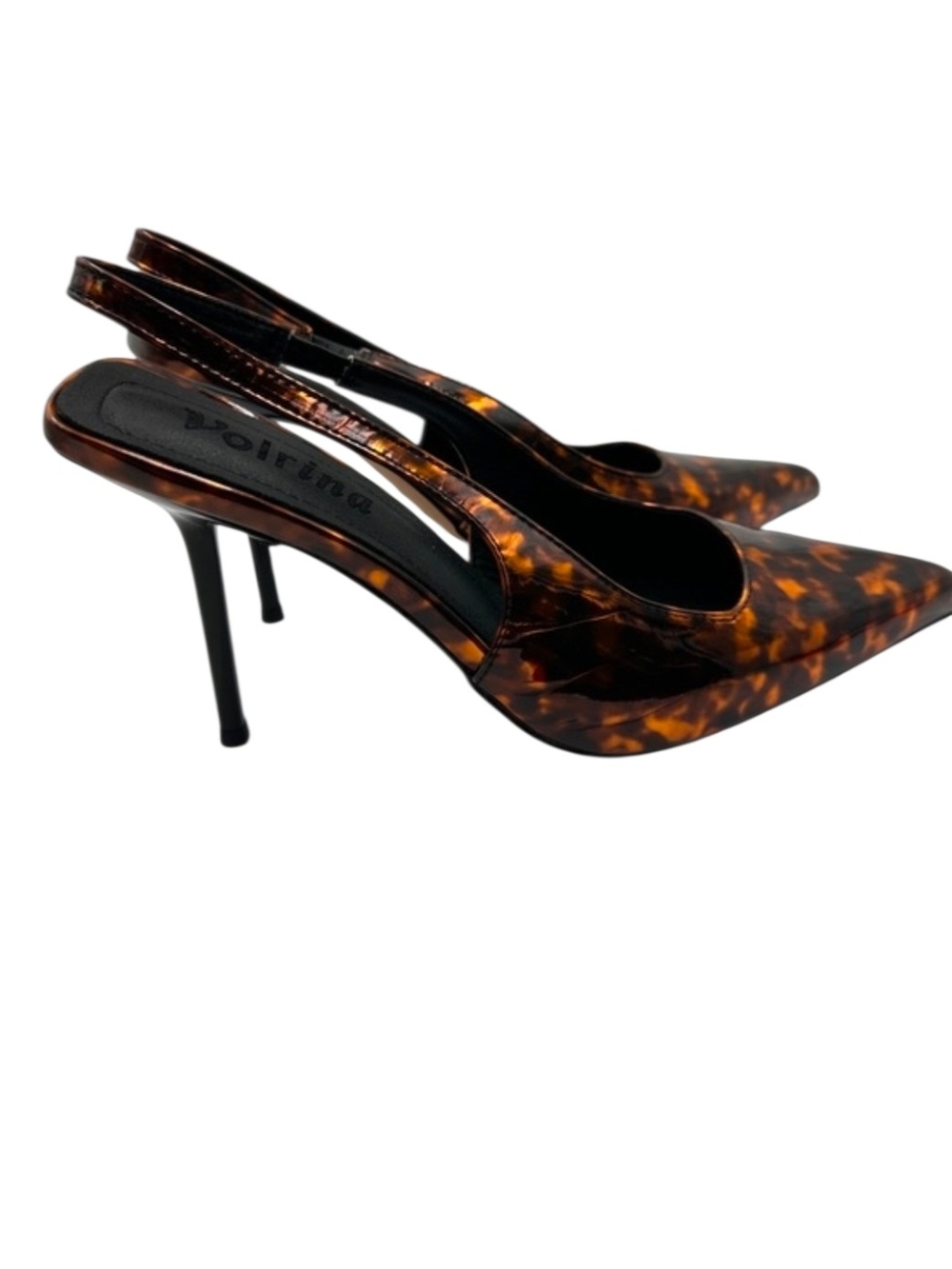 Tortoiseshell Pointed Slingback Patent Leather Pumps Brown & Black